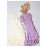 1966 Mattel Fashion Barbie Doll Blonde Hair White/Purple Crocheted Gown/Dress China…