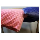 Bulk Fabric Chenille-Style BabyButtSoft Strawberry Pink/White Polka-Dot Swatch, Royal Blue Swatch.