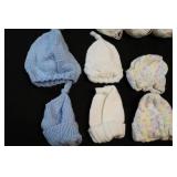 (12) Hand-Made Knit Crocheted Pastel Baby Preemie American Doll Style-Size Beanie Winter Hat/Yarn...