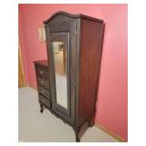 Vintage Walnut Armoire with Vanity Mirrors