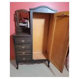 Vintage Walnut Armoire with Vanity Mirrors