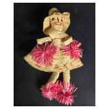 Collection of Vintage Accessories - Floral Handbag and Handmade Straw Doll