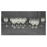 Set of 12 Vintage Etched Glass Wine Goblets with Gold Rim