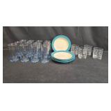 Set of Assorted Glass Tumblers and Soup Plates - Noritake Colorwave