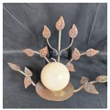 Set of 2 Decorative Candle Holders with Cream Colored Balls and Decorative Floral Design