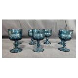 Set of 6 Vintage Blue Glass Goblets