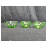 Uranium Glass Vintage Green Glassware Cups, Sugar & Creamer and 3 Small Glass Jars with Lids