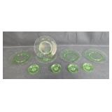 Uranium Glass Set of 6 Vintage Green Glass Plates and Bowls - Elegant Design