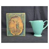 Vintage Decorative Box and Teal Ceramic Pitcher Set