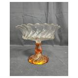 Vintage Glass Compote with Amber Base - Decorative Serving Bowl