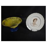 Vintage Yellow Glass Bowl and Royal Visit Commemorative Plate