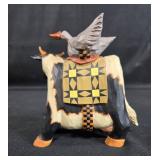 Williraye "Stowaway" Cow and Bird Figurine - Colorful Folk Art