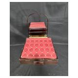 Vintage Standing Wooden Sewing Basket with Folding Sides