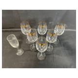 Wine Glasses with Gold Trim and Champagne Flute