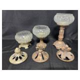 Set of 3 Vintage Glass Candy Dishes with Ornate Metal Lids