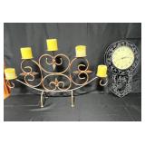 Vintage Iron Candle Holder and Wall Clock Set (clock works)