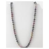 Green And Pink Tourmaline Knotted Yellow Gold 14K Bead Necklace. ***Replacement Value $350***