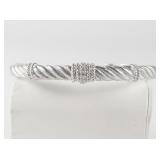 Judith Ripka Diamonique Ribbed Sterling Silver Hinged Cuff Bracelet. ***Replacement Value $175***