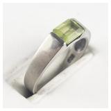 Emerald Cut Peridot Sterling Silver Ring. Size 8 - 8.25.