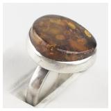 AK (Gdansk, Poland) Baltic Amber Sterling Silver Statement Ring . Size 6.25 - 6.5.