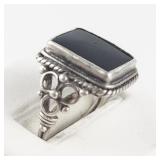 Black Onyx Sterling Silver Ring. Size 7.75 - 8.