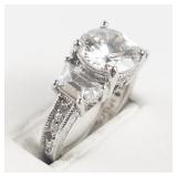 Intricate Round Cut CZ 3 Stone Sterling Silver Engagement Style Ring. Size 7 - 7.25.