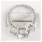 Intricate Round Cut CZ 3 Stone Sterling Silver Engagement Style Ring. Size 7 - 7.25.