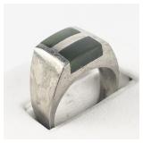 Green Stone Inlay Stainless Steel Ring. Size 6.5 - 6.75.