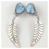 M. Christie Turquoise & Feather Sterling Silver Dangle Earrings .