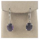 Bangkok Ratnaraj Jewelers Oval Cut Amethyst Sterling Silver Lever Back Pierced Earrings .