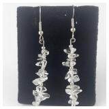 Clear Rock Bead Silver Tone Base Metal French Wire Earrings .