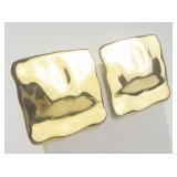 Chunky Hammered Square Gold Tone Base Metal Clip-On Earrings .