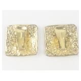 Chunky Hammered Square Gold Tone Base Metal Clip-On Earrings .