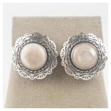 Carolyn Pollack Roderick Tenorio Pink Mother Of Pearl Floral Sterling Silver Pierced Earrings .