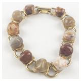 Agate Gold Tone Base Metal Link Bracelet.