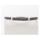 STS Jewels Garnet Colored Faceted Bead Silver Tone Base Metal Hinged Bangle.