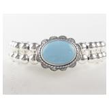 Carolyn Pollack Roderick Tenorio Turquoise Inlay Flower Bead Sterling Silver Stretch Cuff Bracelet .