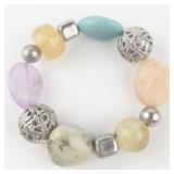 Multi Gemstone Base Metal Bead Stretch Bracelet .