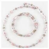 Set of two  Pink & Floral Base Metal Wrap Bead Bracelet & Necklace .