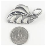 Rune Tennesmed  Floral Leafy Pewter Brooch .