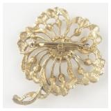 Pearl Flower Gold Tone Base Metal Brooch .