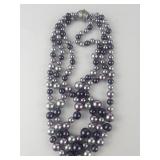 Purple & Grey Silver Tone Base Metal Multi-Strand Bead Necklace. Knotted