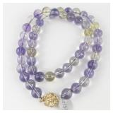 Amethyst, Citrine And Crystal Quartz Gold Tone Base Metal Bead Necklace.