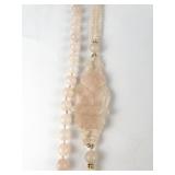 Rose Quartz Carved Owl Bead Necklace.