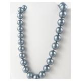 Large Round Blue Mother Of Pearl Pearl Necklace . Knotted