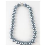 Large Round Blue Mother Of Pearl Pearl Necklace . Knotted