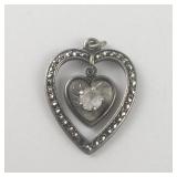 Dangling CZ Heart sterling silver pendant (no chain).