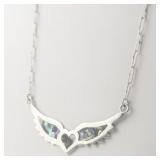 (Mexico) Abalone Shell Angel Wings Sterling Silver Paperclip Necklace .