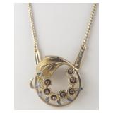 Pink & Blue Floral Burst Gold Tone Base Metal Necklace.