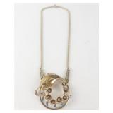 Pink & Blue Floral Burst Gold Tone Base Metal Necklace.